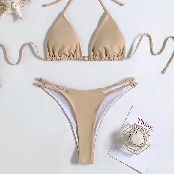 New Solid Backless Halter High Waist Bikini - Picture 3 of 6